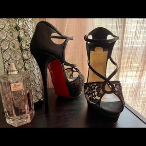 AUTHENTIC Christian Louboutin 6” black lace heels
